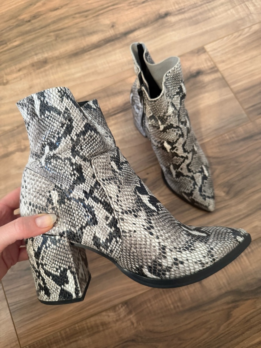 Tony Bianco Grey Snake-Print Ankle Boots